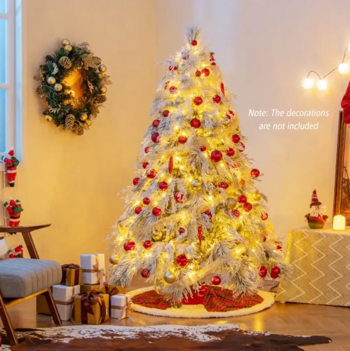 Pre-Lit Snow Flocked Christmas Tree with Warm White LED Lights