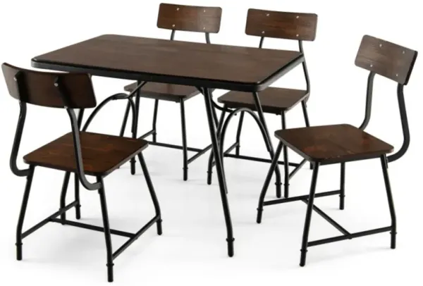 5 Piece Rectangular Dining Table Set with Metal Frame