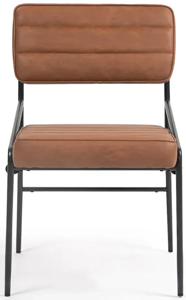 Glamour Home Becker Brown Faux Leather Dining Chair with Black Iron Legs