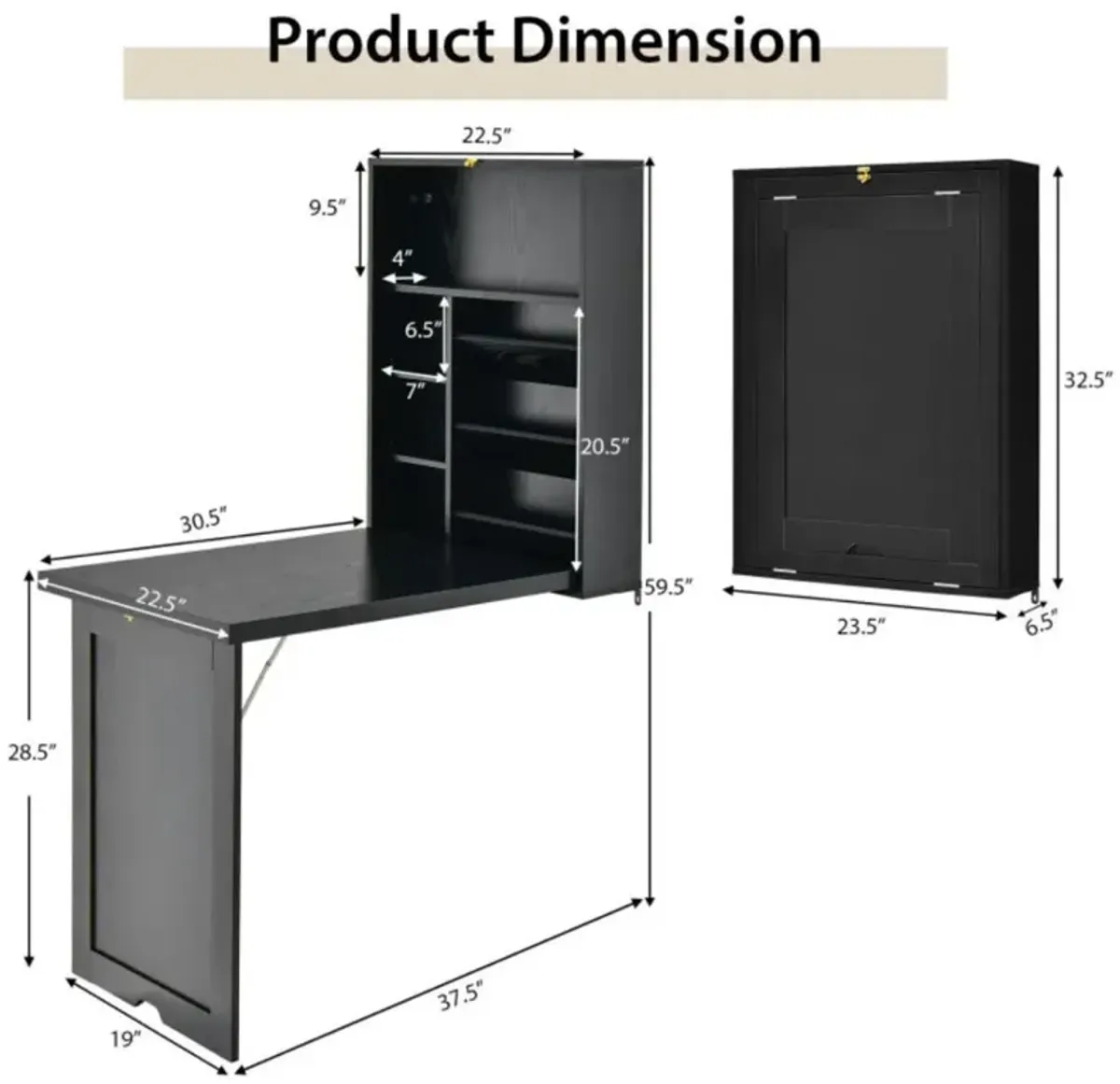 Hivvago Wall Mounted Fold-Out Convertible Floating Desk Space Saver