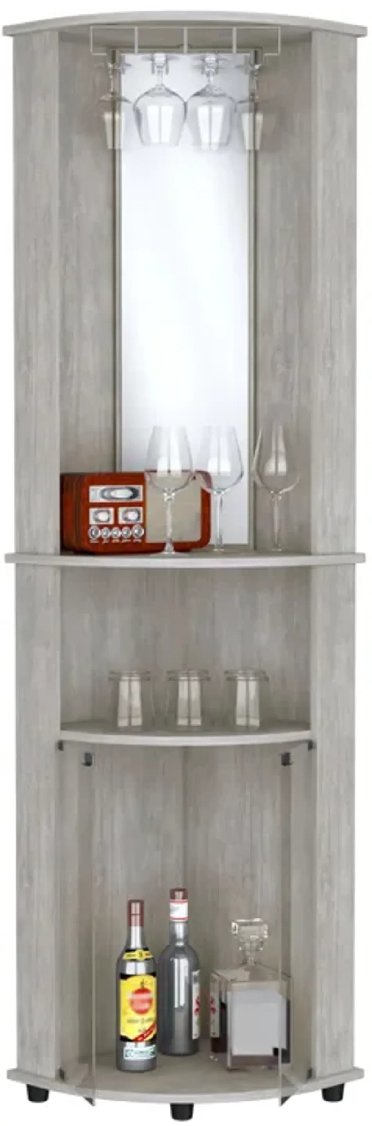 Chicago Corner Bar Cabinet, Rack, Glass Door -Concrete Gray