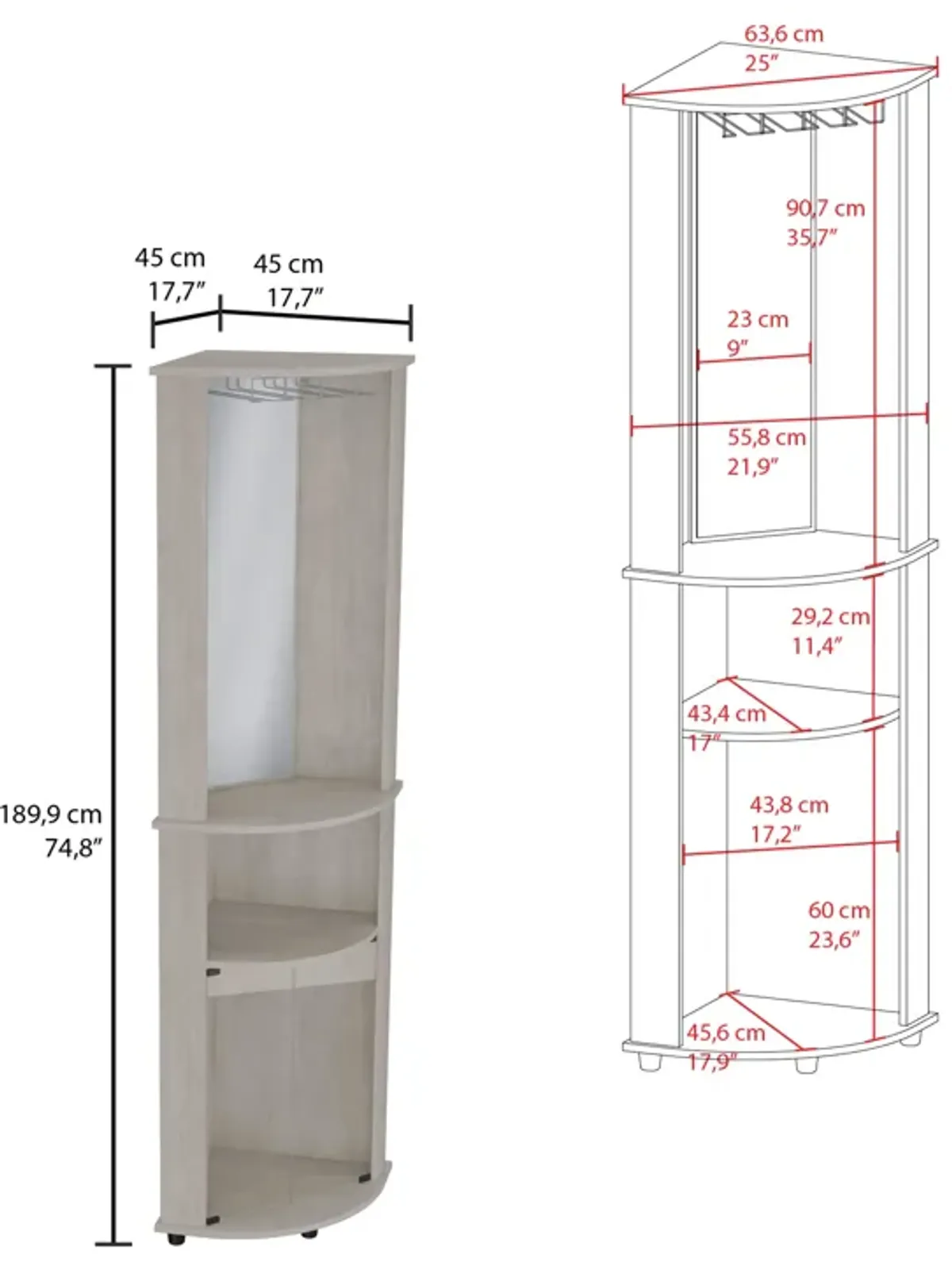 Chicago Corner Bar Cabinet, Rack, Glass Door -Concrete Gray