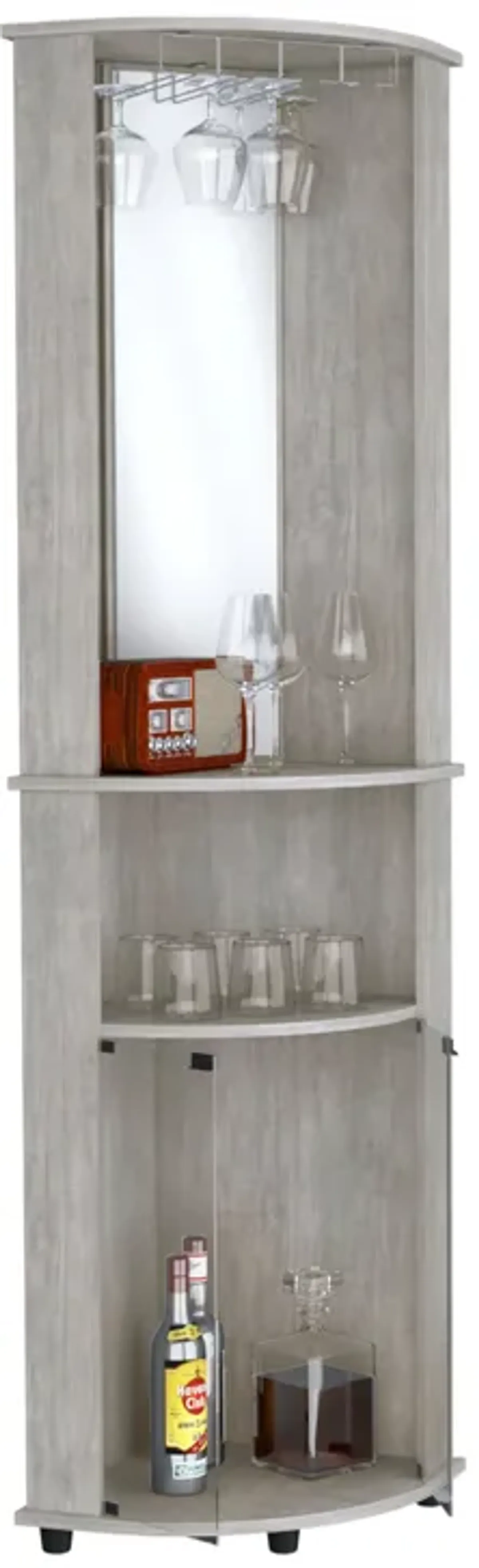 Chicago Corner Bar Cabinet, Rack, Glass Door -Concrete Gray