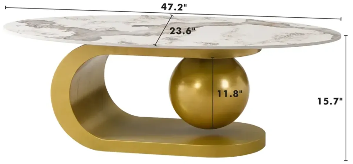 Merax Modern Oval Marble Pattern Coffee Table