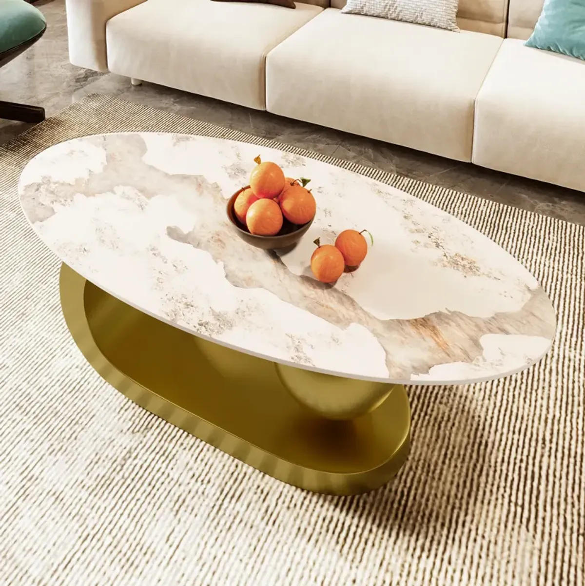 Merax Modern Oval Marble Pattern Coffee Table