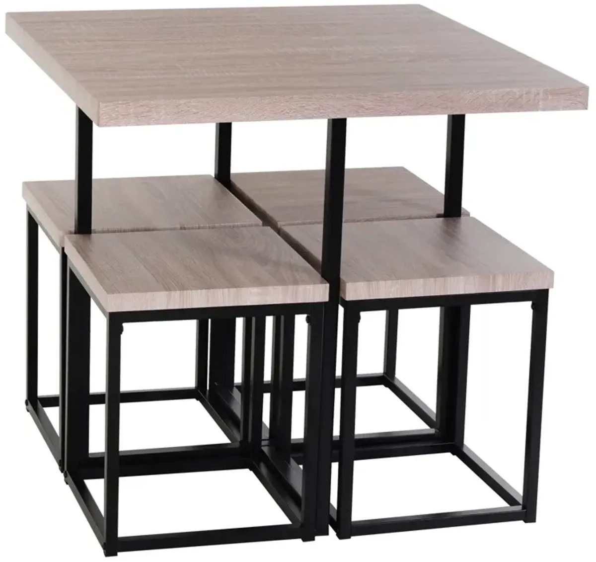 Farmhouse 5 Piece Square Wood Steel Kitchen Dining Set