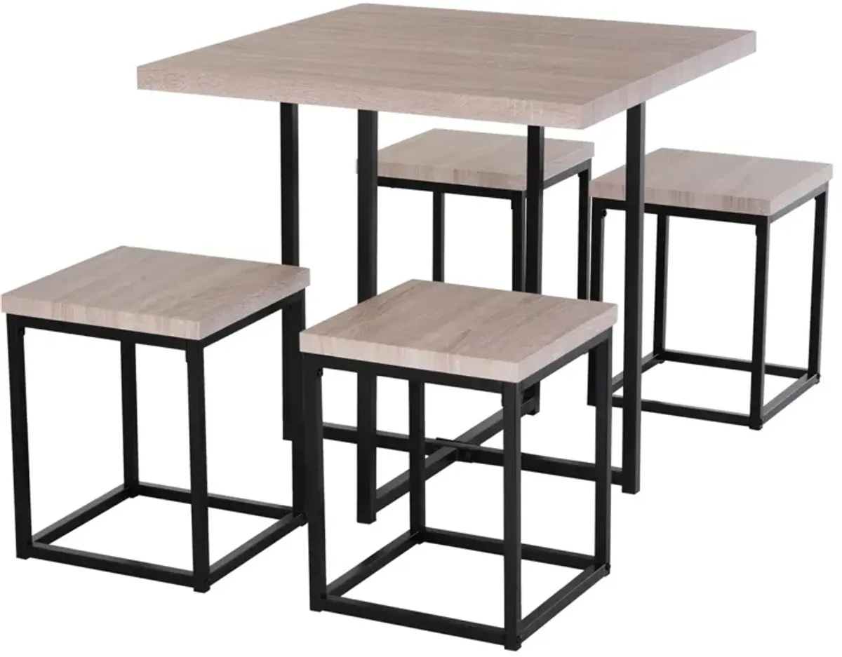 Farmhouse 5 Piece Square Wood Steel Kitchen Dining Set