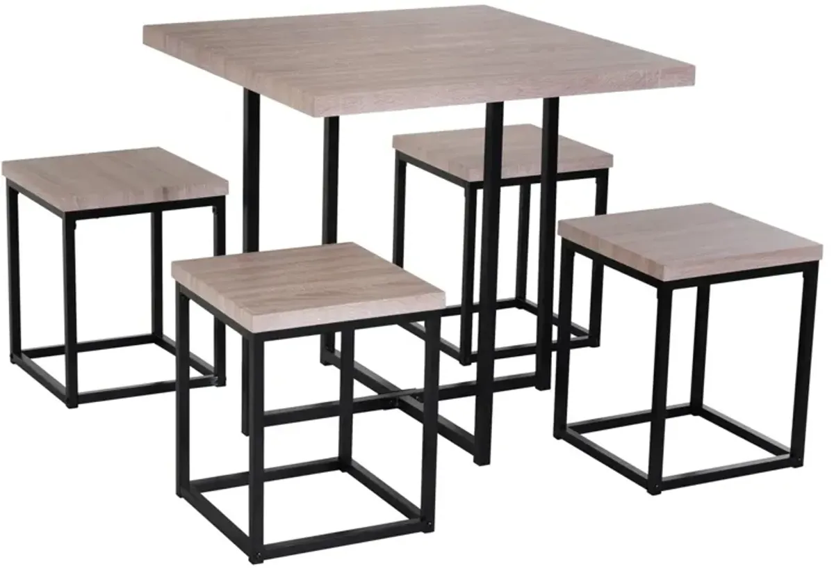 Farmhouse 5 Piece Square Wood Steel Kitchen Dining Set