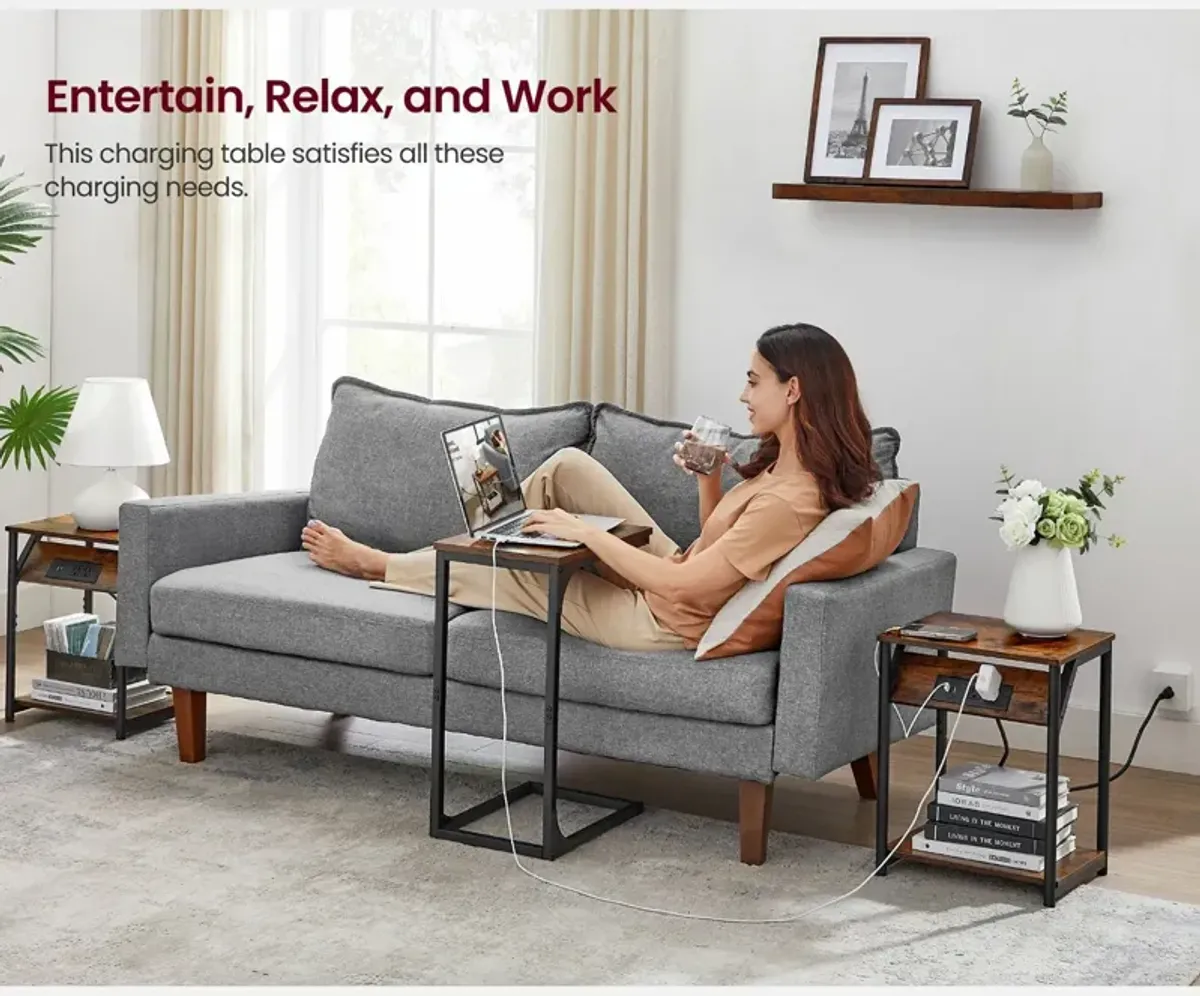 End Table Duo with Built-In Charger – Set of 2 Tables with USB Ports and AC Power Outlets for Living Spaces