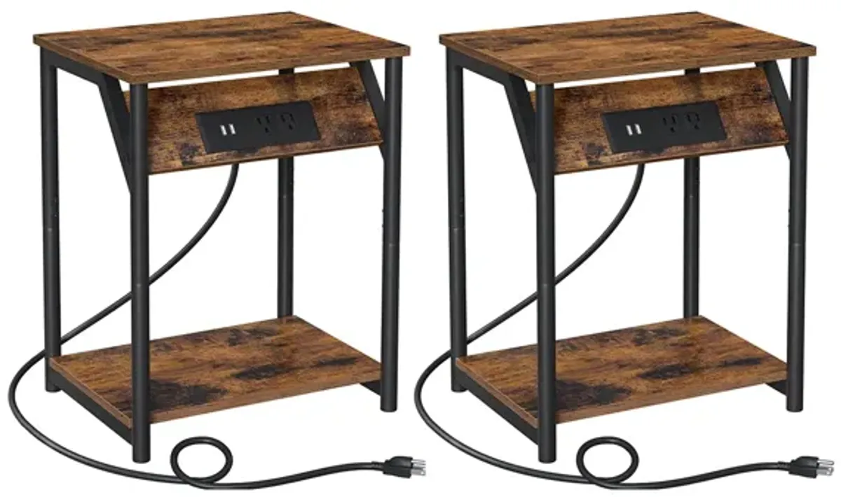 End Table Duo with Built-In Charger – Set of 2 Tables with USB Ports and AC Power Outlets for Living Spaces