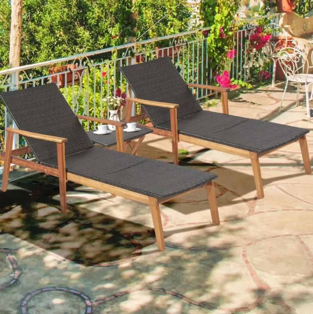 Hivvago 2 Pieces Patio Chaise Lounge and Table Set with 4-Level Adjustable Backrest