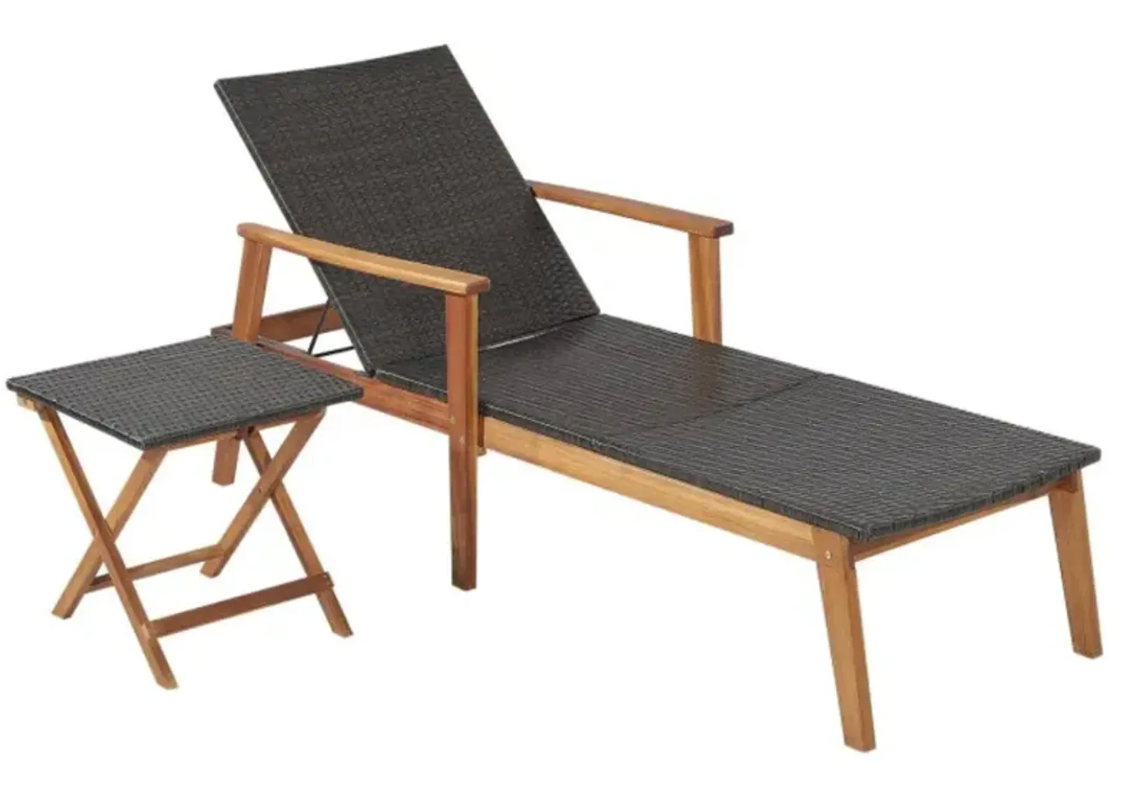 Hivvago 2 Pieces Patio Chaise Lounge and Table Set with 4-Level Adjustable Backrest