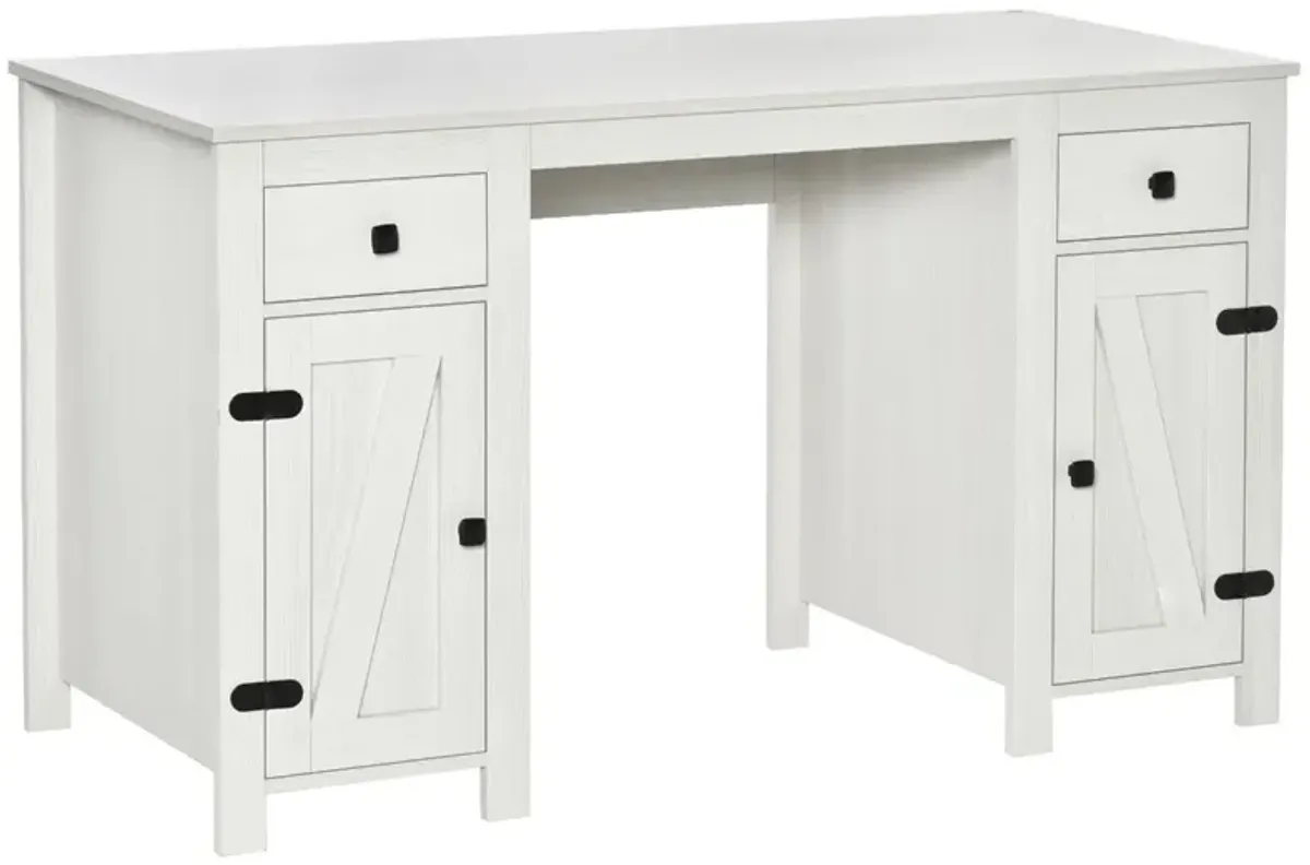 White Barn Door Desk: Home Office Writing Desk with Adjustable Shelf