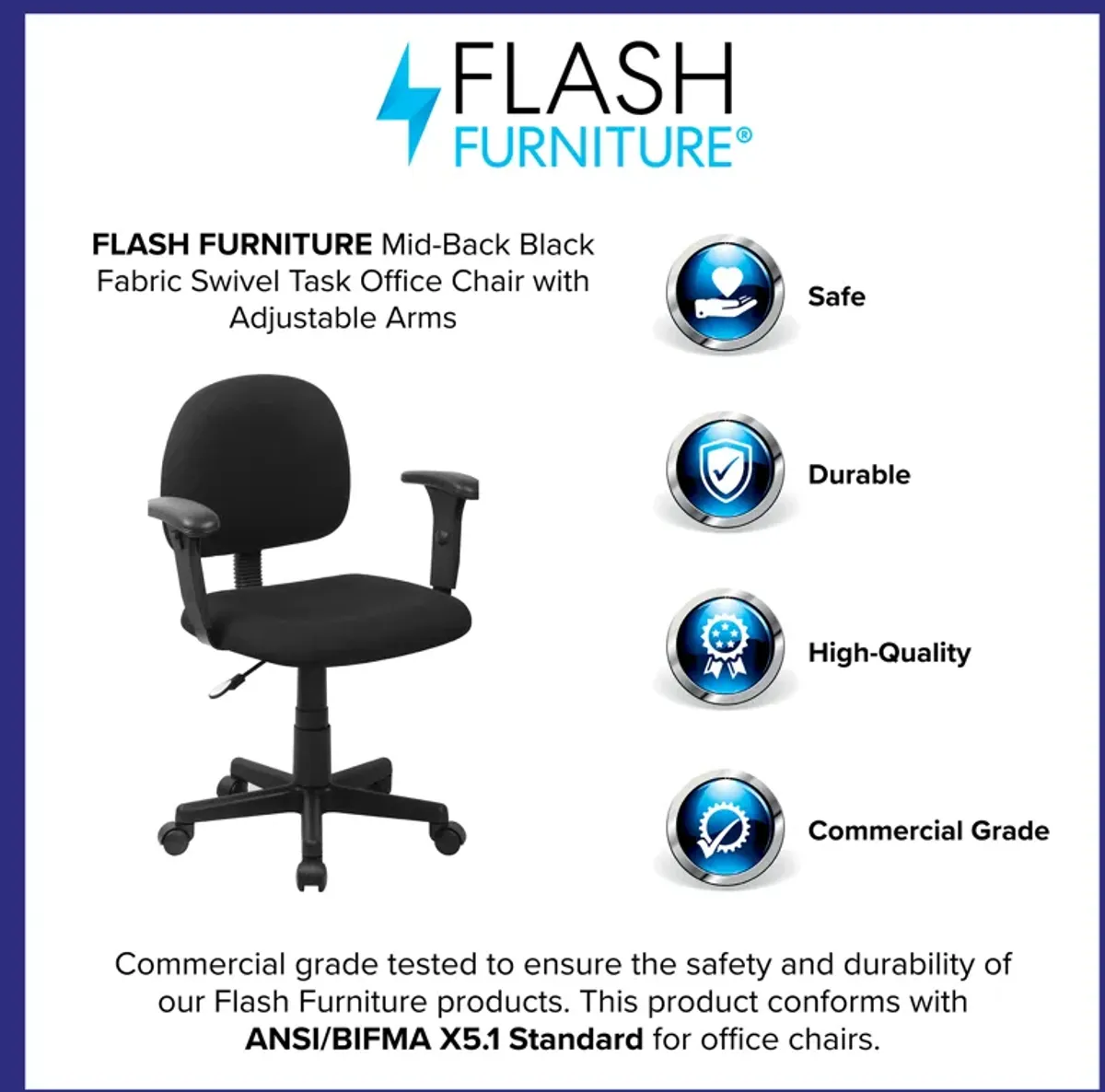 Wayne Mid-Back Fabric Swivel Task Office Chair with Adjustable Arms