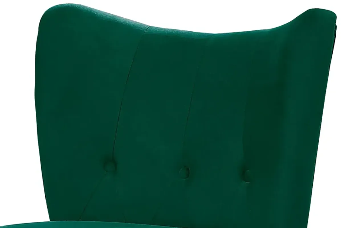 Upholstered Armless Accent Chair with Flared Back and Button Tufting, Green-Benzara