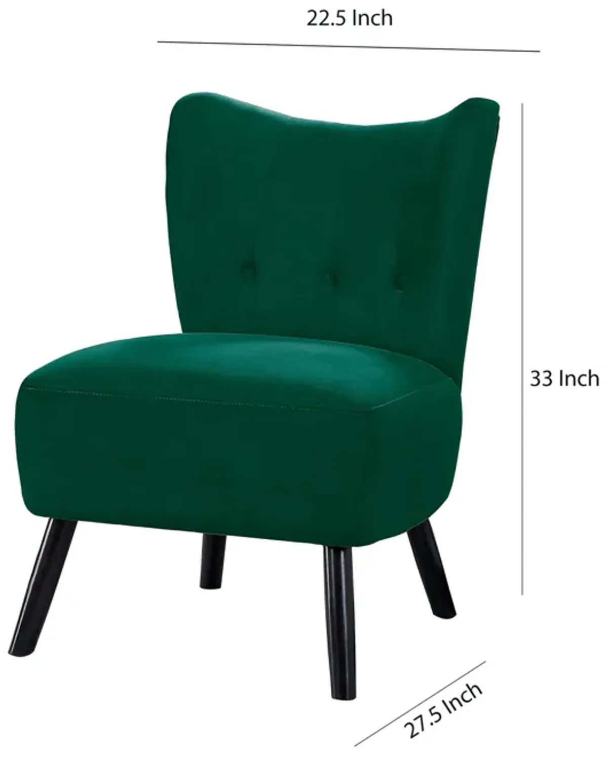 Upholstered Armless Accent Chair with Flared Back and Button Tufting, Green-Benzara