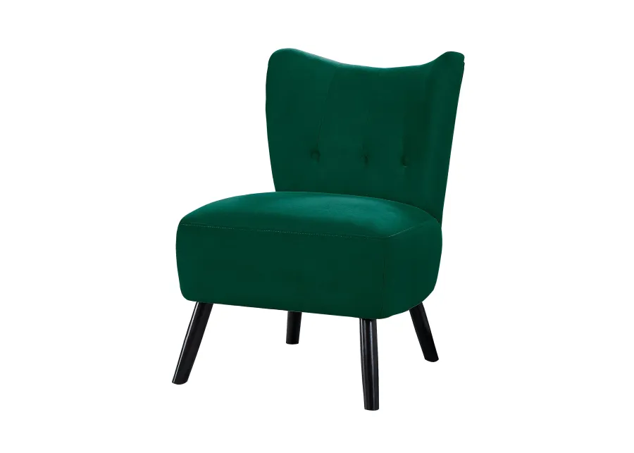 Upholstered Armless Accent Chair with Flared Back and Button Tufting, Green-Benzara