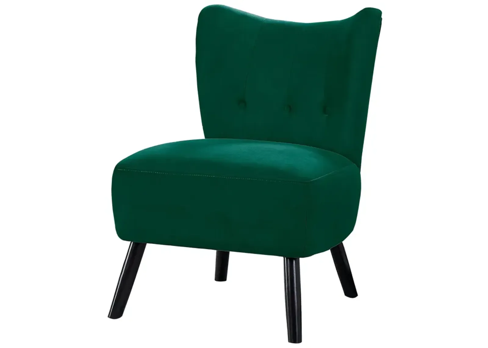 Upholstered Armless Accent Chair with Flared Back and Button Tufting, Green-Benzara