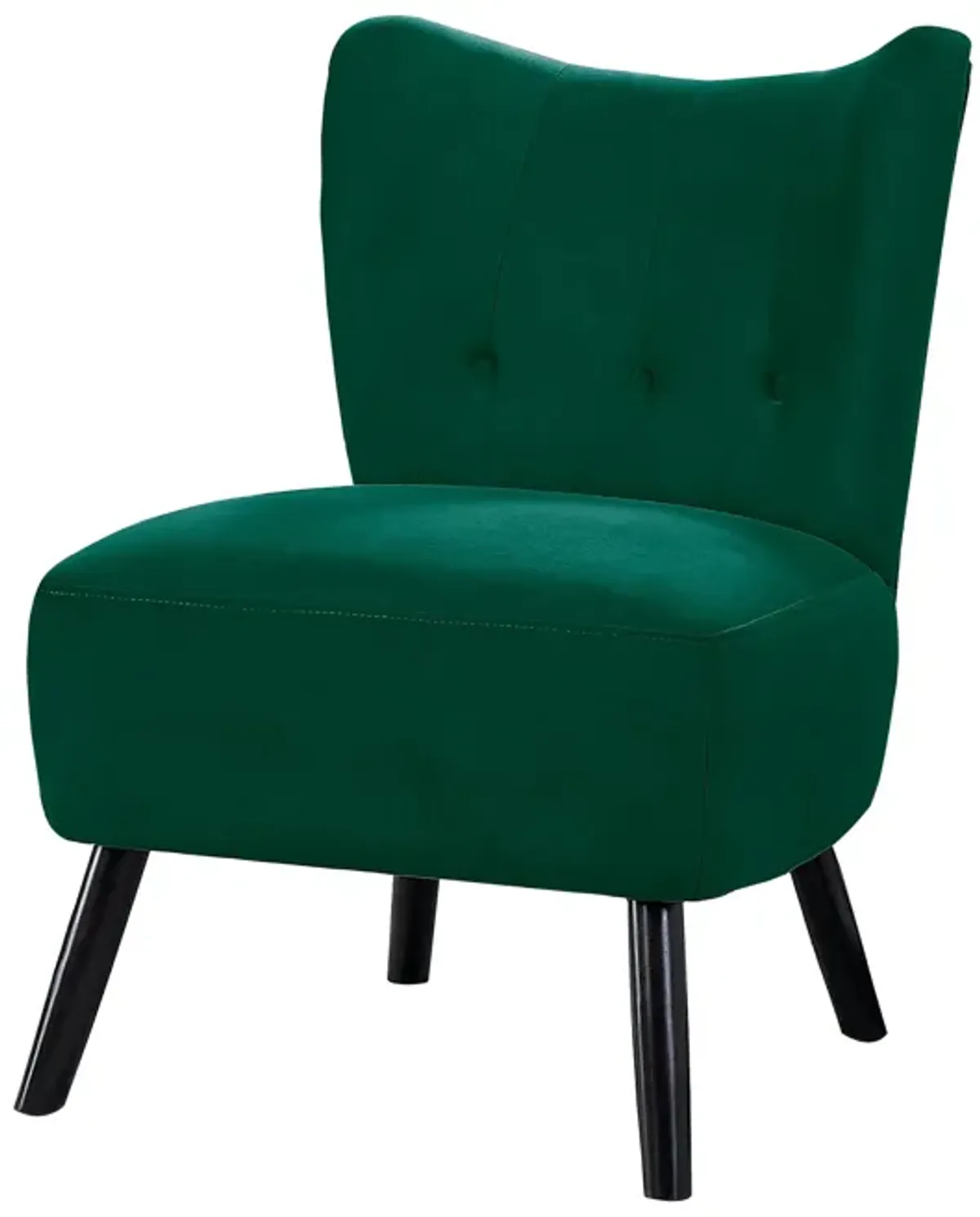 Upholstered Armless Accent Chair with Flared Back and Button Tufting, Green-Benzara