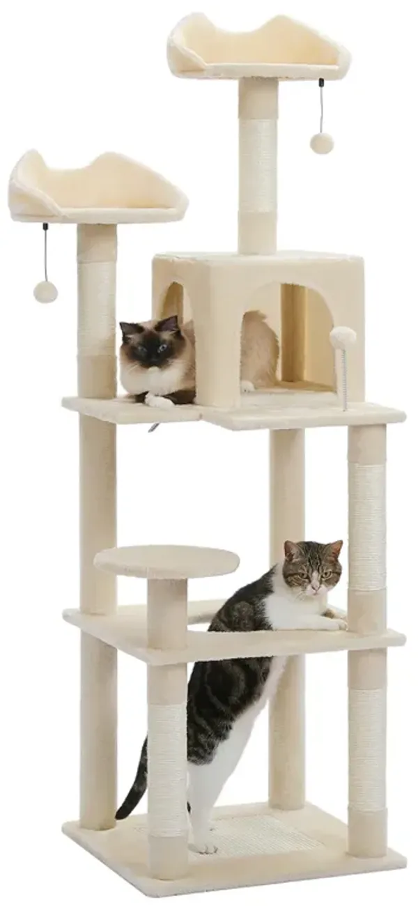 Multi-Level Cat Tree for Indoor Cats with Scratching Post, Hammock, Condo, and Top Perch