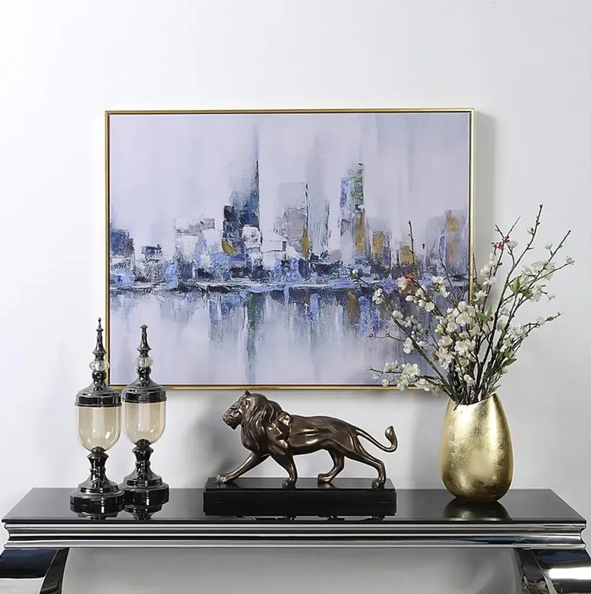 Carolina Living Cityscape Abstract Wall Art - Gold Frame - Medium