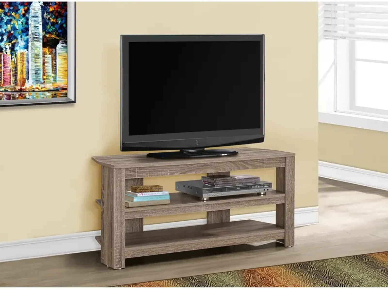 Monarch Specialties I 2569 Tv Stand, 42 Inch, Console, Media Entertainment Center, Storage Shelves, Living Room, Bedroom, Laminate, Brown, Contemporary, Modern