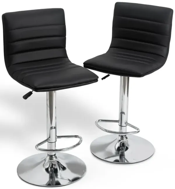 Grey High Grey Chrome Metal Frame Adjustable Cushioned Bar Stool with Leather Seat (Set of 2)