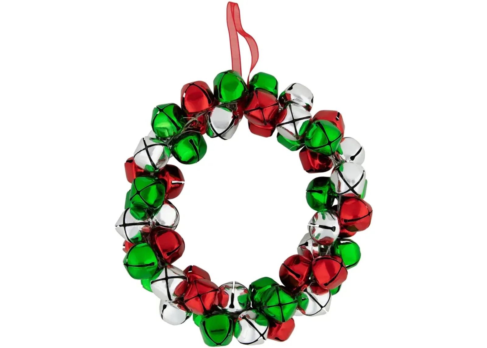 Red  Green  and Silver Jingle Bell Christmas Wreath  9-Inch  Unlit