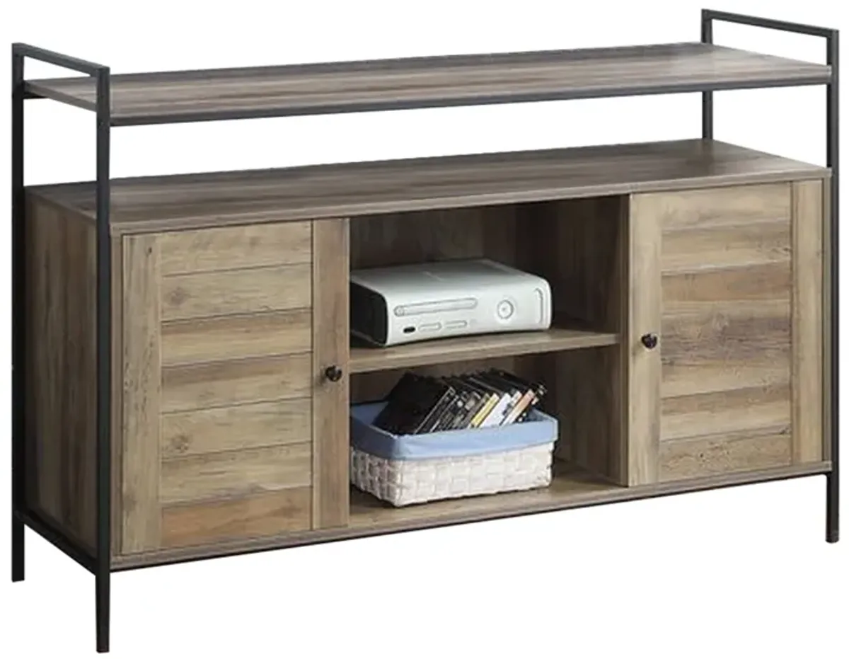 TV Stand with 2 Door Storage and Plank Details, Rustic Brown-Benzara