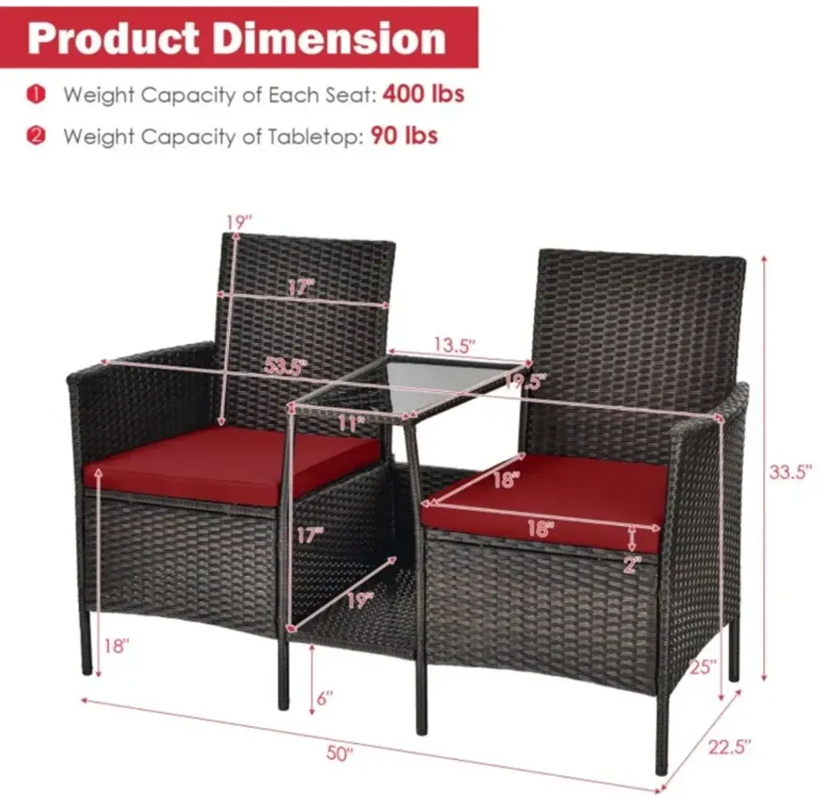 Hivvago Rattan Patio Conversation Set Cushioned with Glass Table