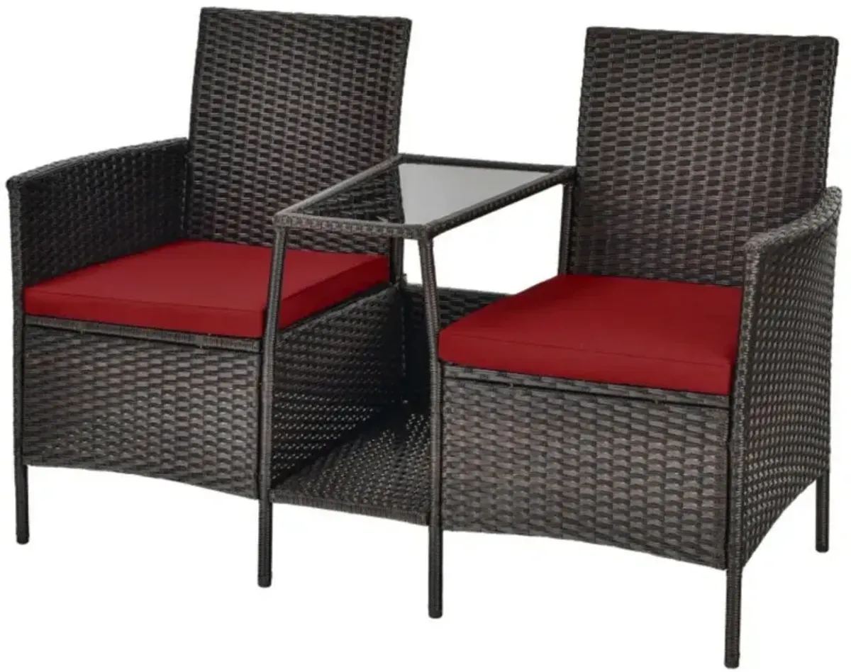 Hivvago Rattan Patio Conversation Set Cushioned with Glass Table