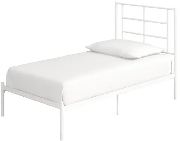 Hivvago Twin Size Modern White Metal Platform Bed with Geometric Headboard