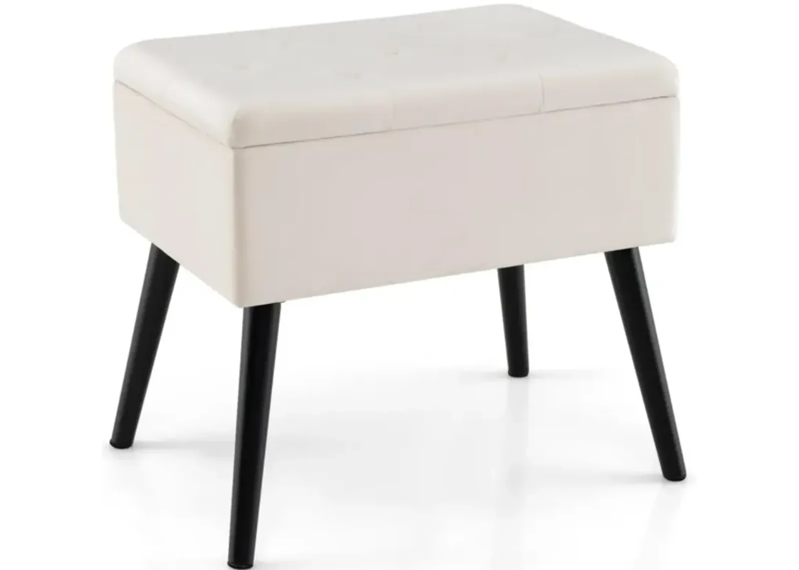 Velvet Storage Ottoman with Solid Wood Legs for Living Room Bedroom