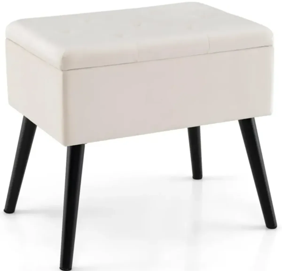 Velvet Storage Ottoman with Solid Wood Legs for Living Room Bedroom