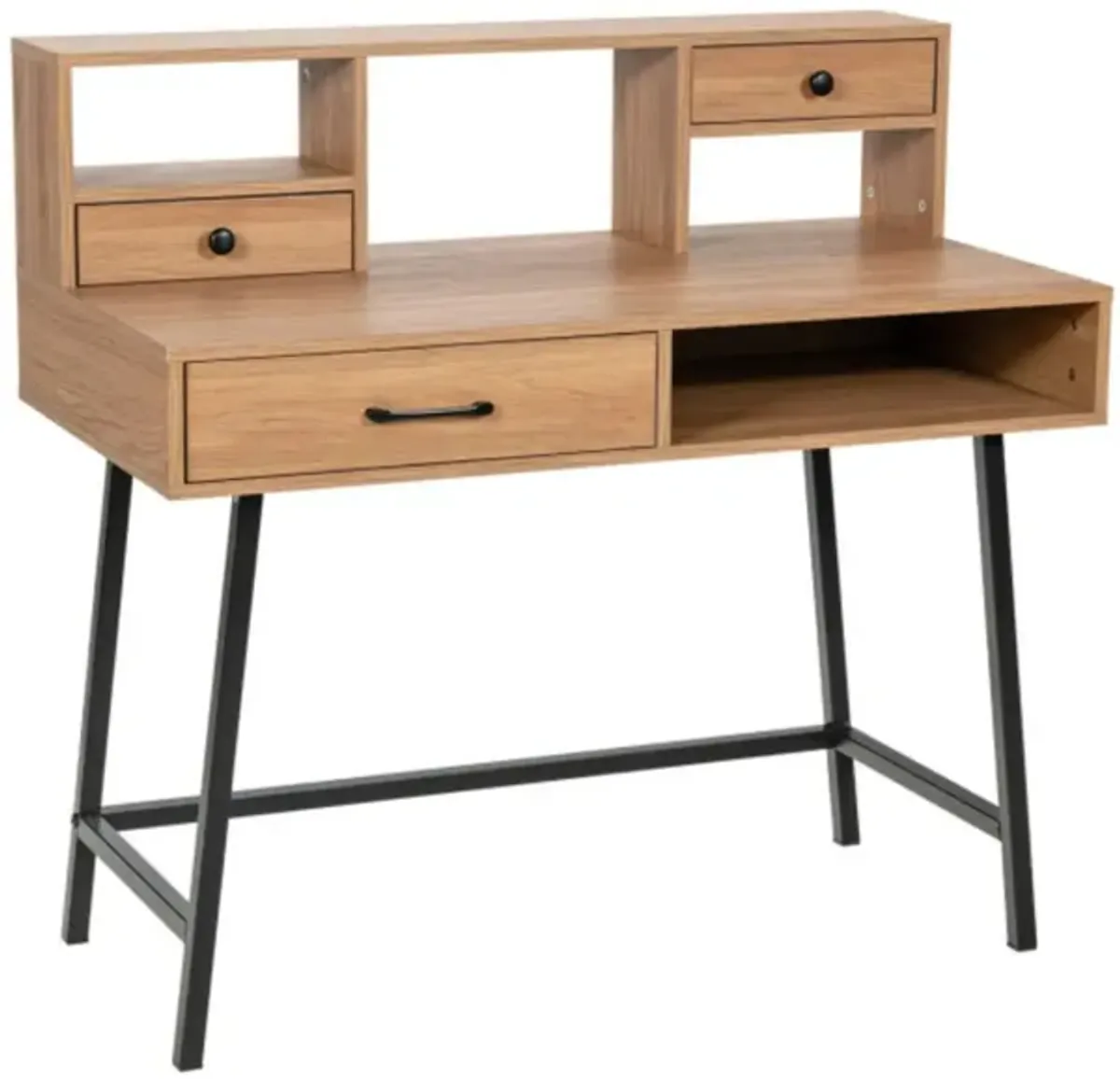 Hivvago 42-Inch Vanity Desk with Tabletop Shelf and 2 Drawers-Natural