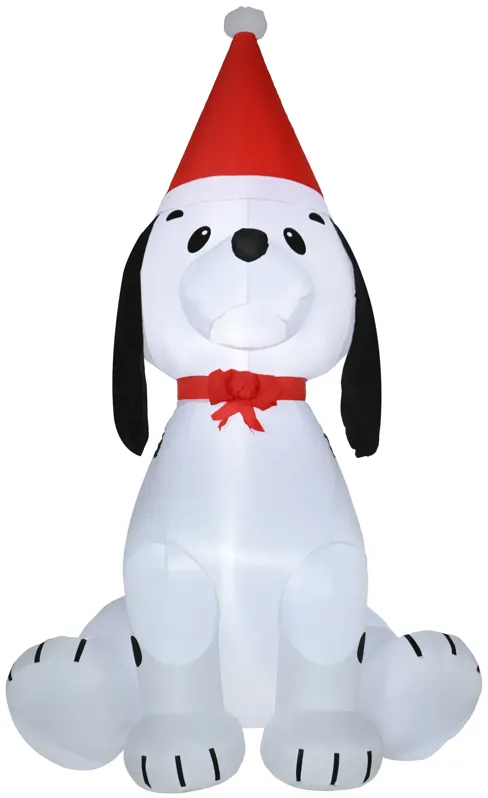 6' Inflatable Christmas Puppy Dog with Hat, Blow-Up Outdoor Display w/ LEDs