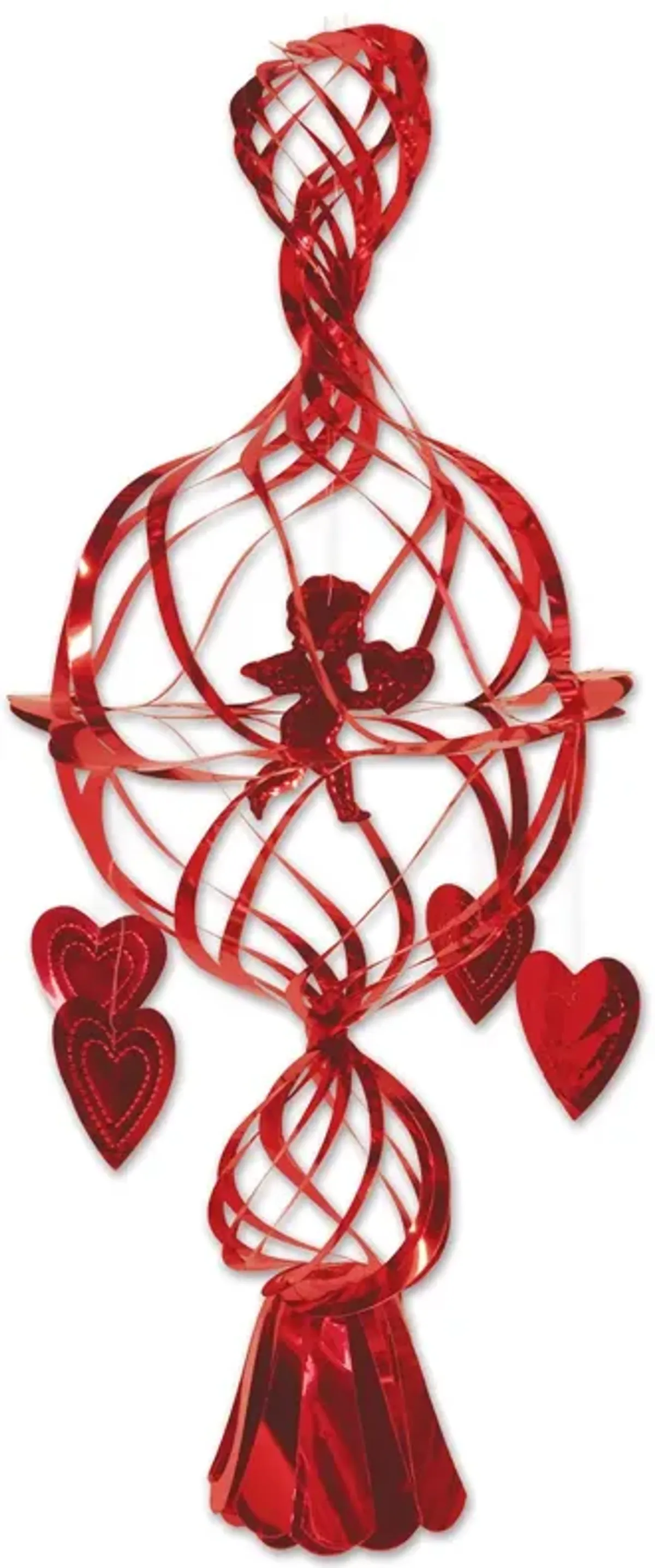 Club Pack of 12 Red Valentine's Day Metallic Cupid and Hearts Hanging Decorations 29"