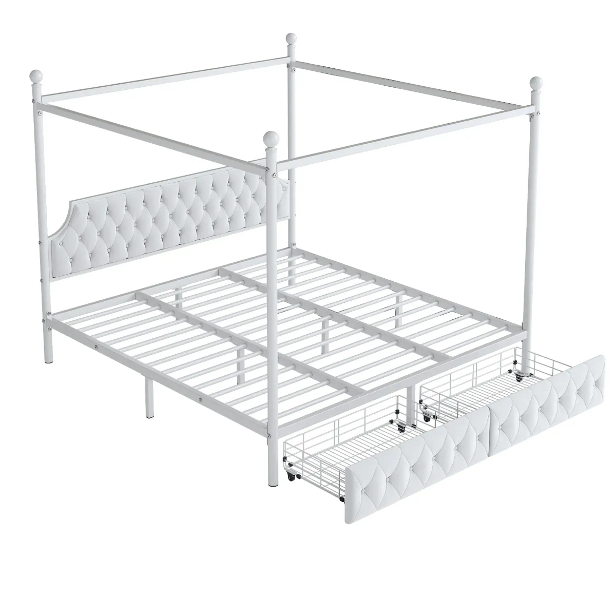 Merax Metal Canopy Platform Bed with Upholstered Headboard