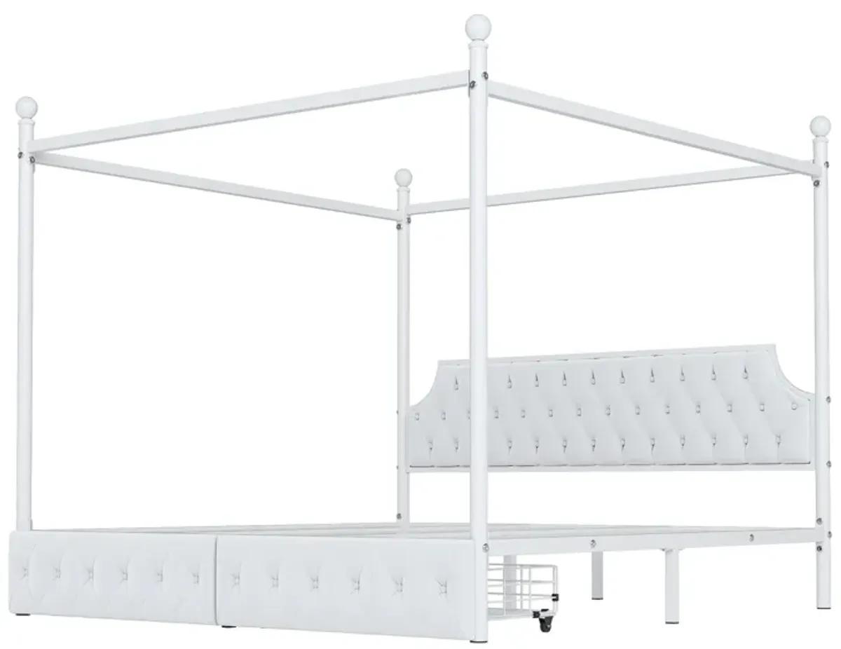 Merax Metal Canopy Platform Bed with Upholstered Headboard