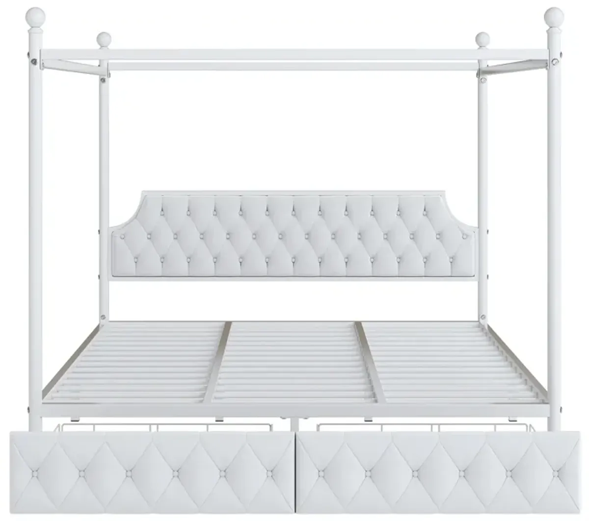 Merax Metal Canopy Platform Bed with Upholstered Headboard