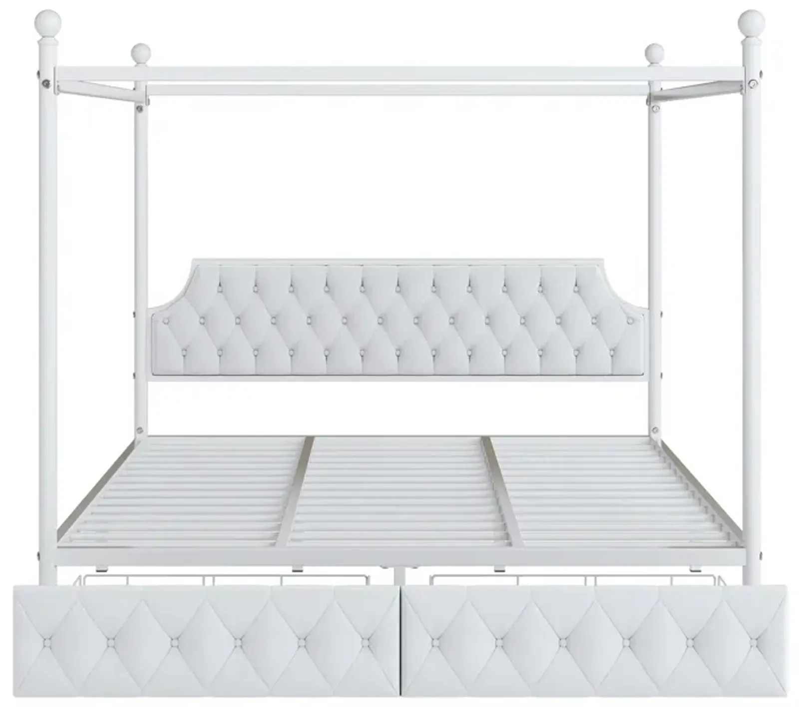 Merax Metal Canopy Platform Bed with Upholstered Headboard