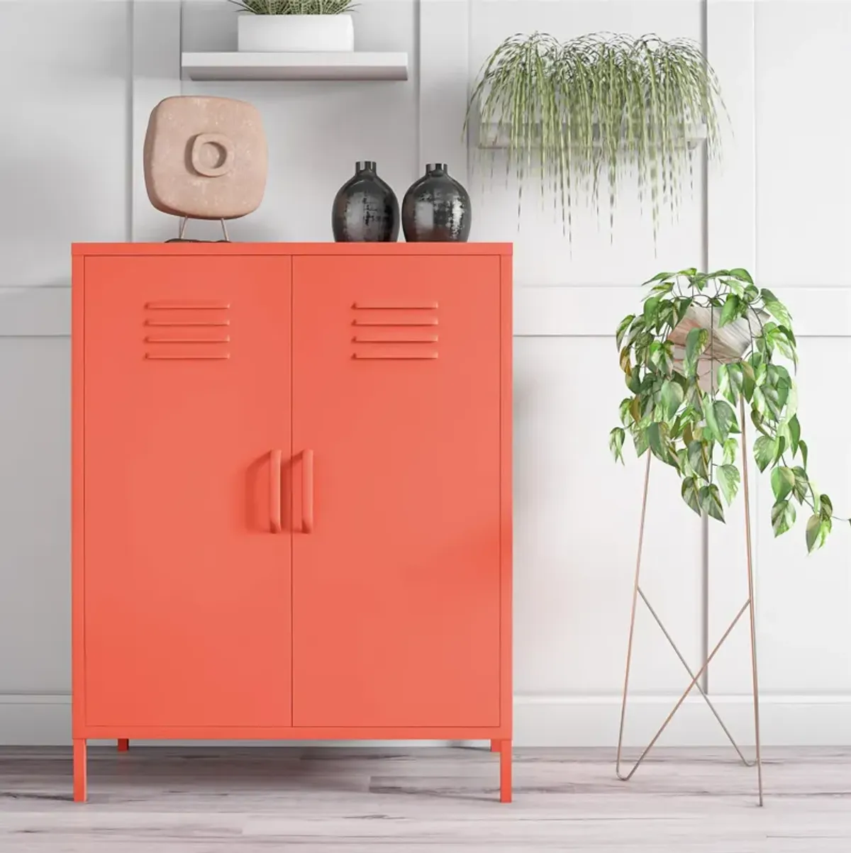 Cache 2 Door Metal Locker Style Storage Accent Cabinet