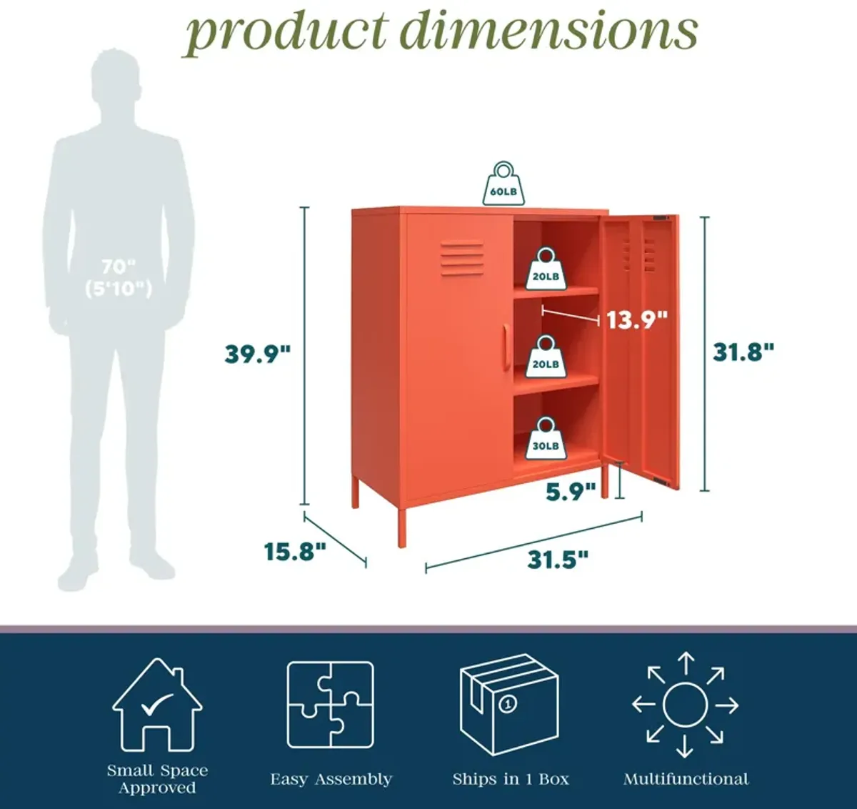 Cache 2 Door Metal Locker Style Storage Accent Cabinet