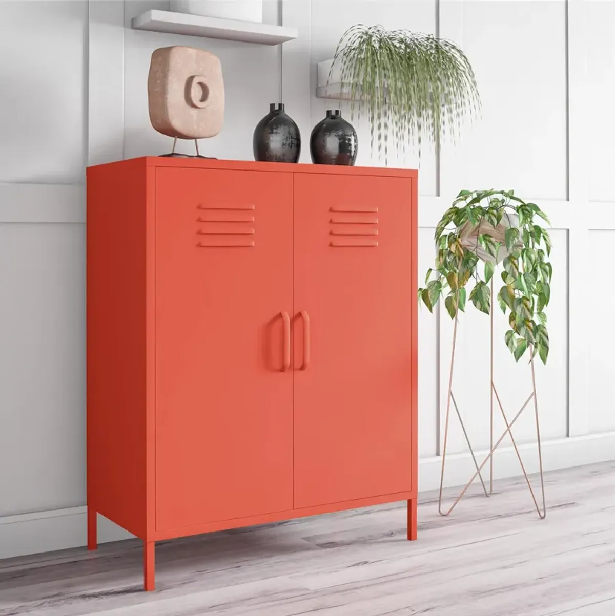 Cache 2 Door Metal Locker Style Storage Accent Cabinet