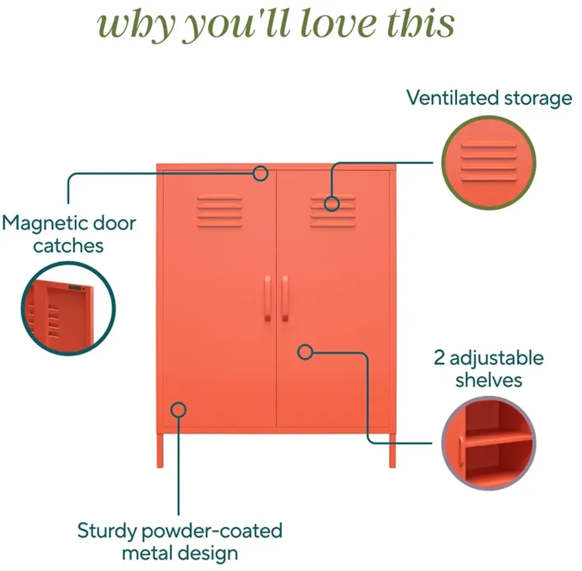 Cache 2 Door Metal Locker Style Storage Accent Cabinet