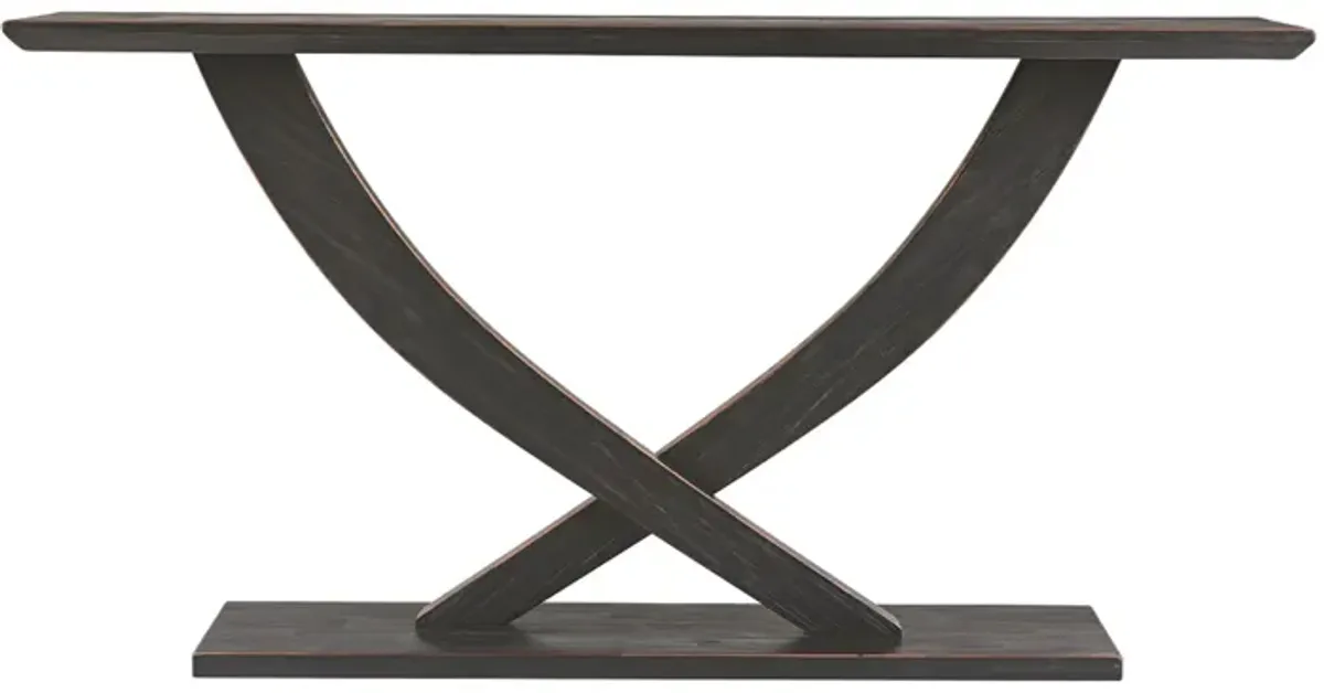 Rase 57 Inch Console Table, Cross Leg Design, Pedestal Base, Black Wood - Benzara