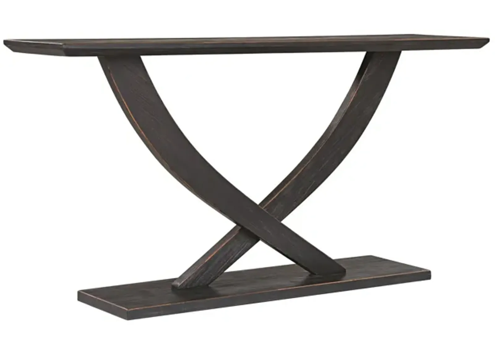 Rase 57 Inch Console Table, Cross Leg Design, Pedestal Base, Black Wood - Benzara