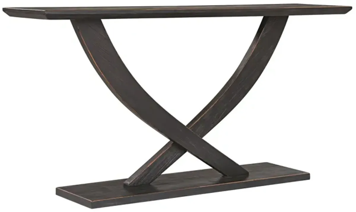 Rase 57 Inch Console Table, Cross Leg Design, Pedestal Base, Black Wood - Benzara