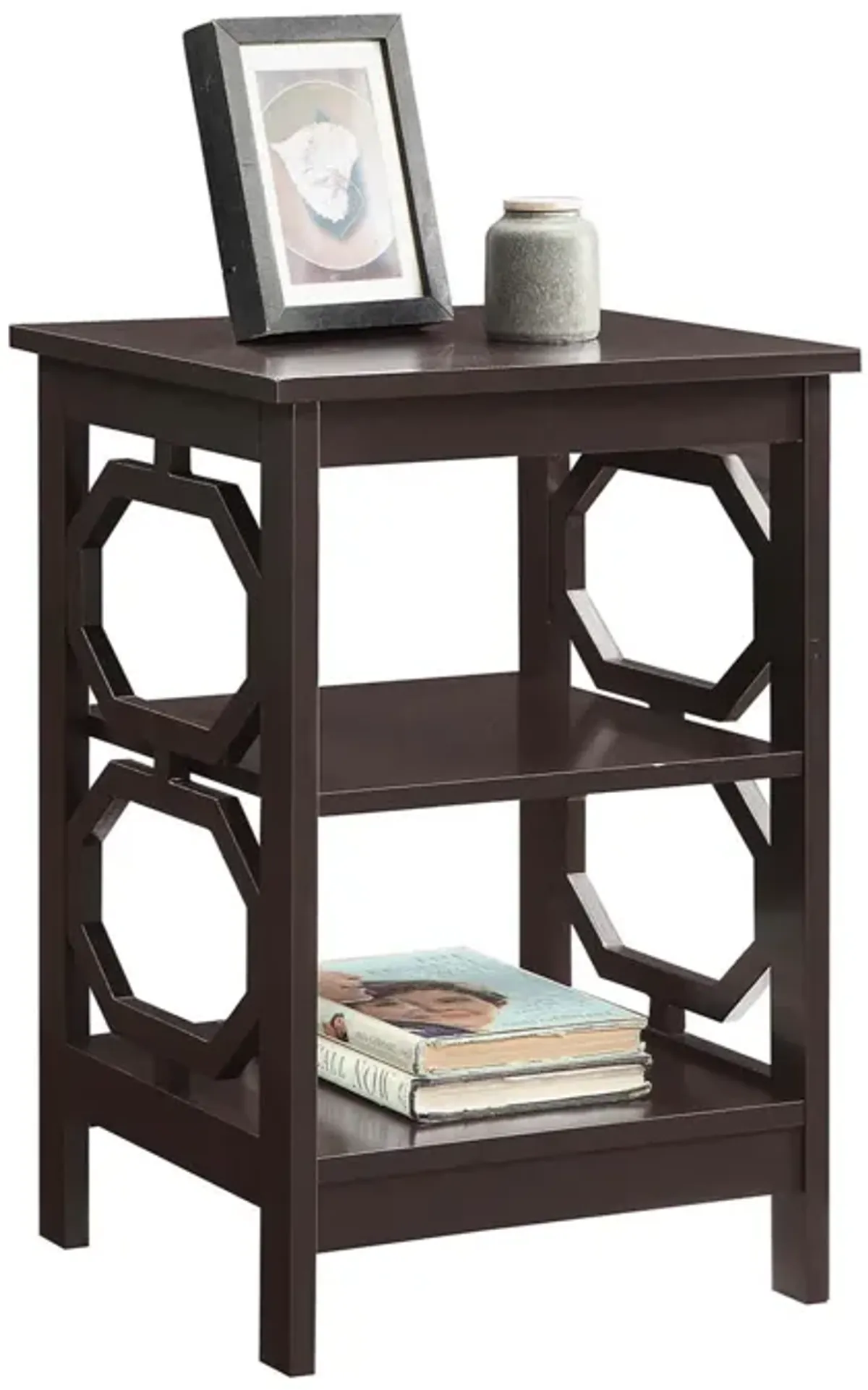 Convenience Concepts Omega End Table with Shelves, Espresso