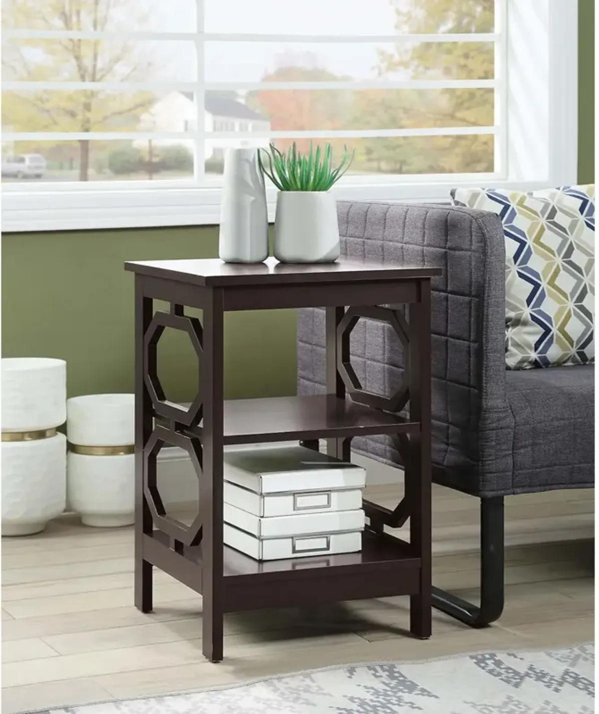 Convenience Concepts Omega End Table with Shelves, Espresso